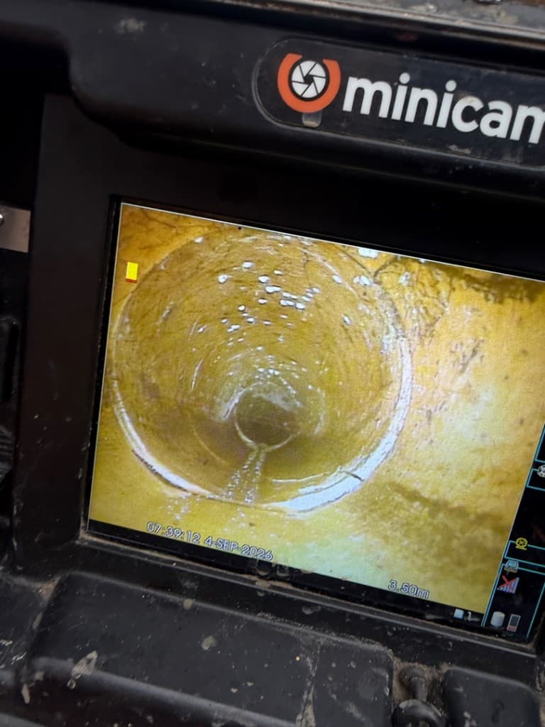 CCTV view of non-dig drain lining work inside a pipe